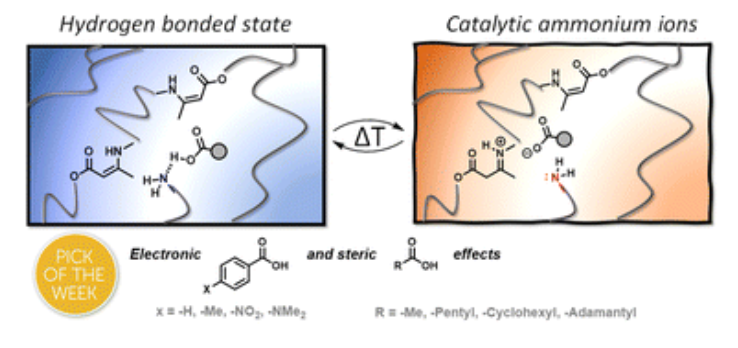 Thermoswitchable catalysis to inhibit and promote plastic flow in vitrimers